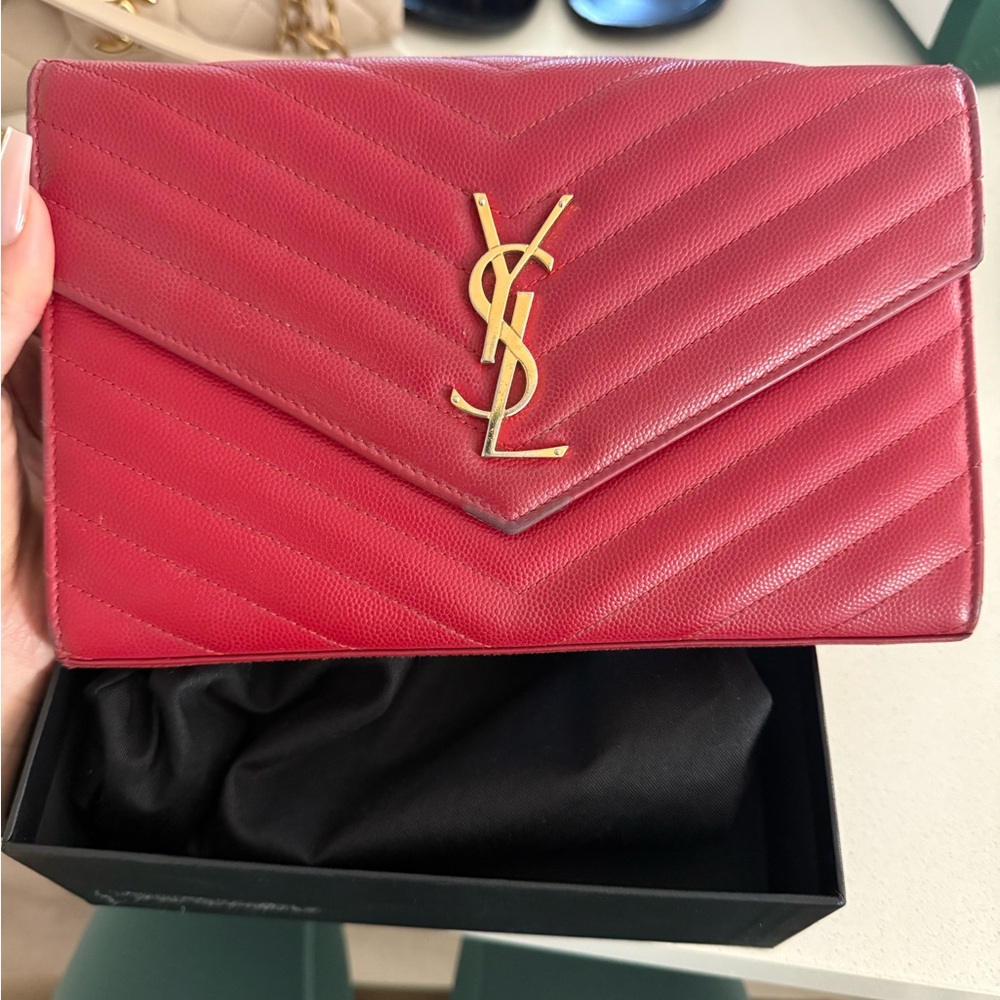 Yves Saint Laurent Red Chevron Clutch